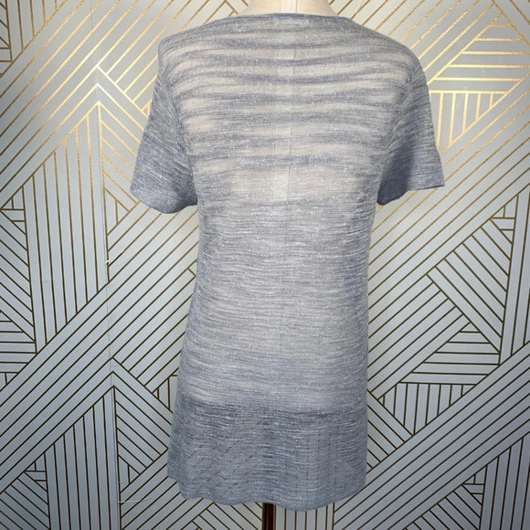 Eileen Fisher Gray Short Sleeve‎ Linen Sweater Top - Picture 6 of 8